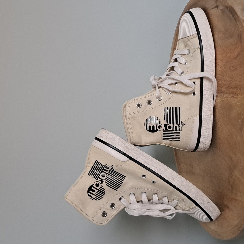 Designer Isabel Marant Bankeen Canvas Logo Print High Top Lace Sneakers